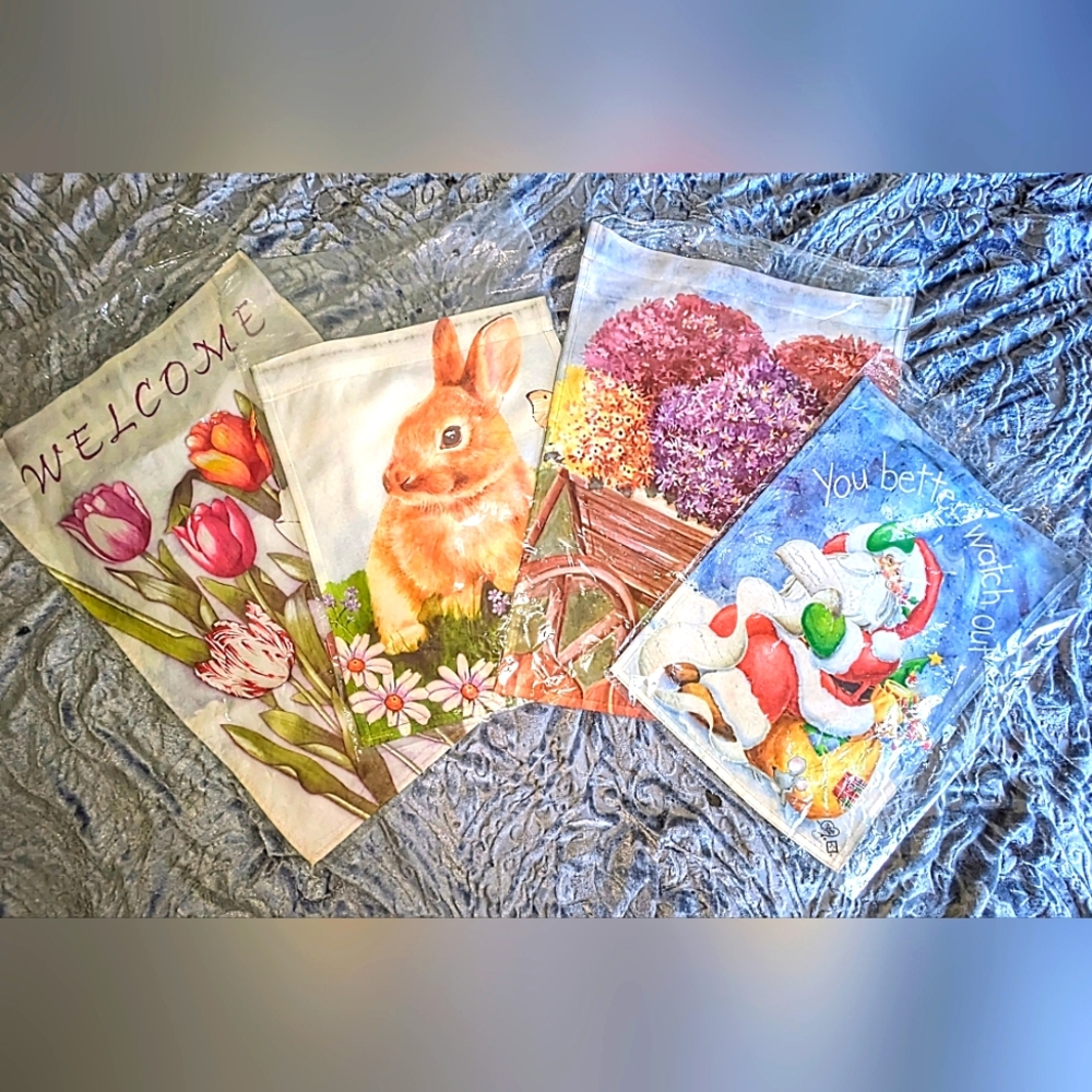 Set of 4 Seasonal Garden Flags - Spring, Summer, Autumn, Winter